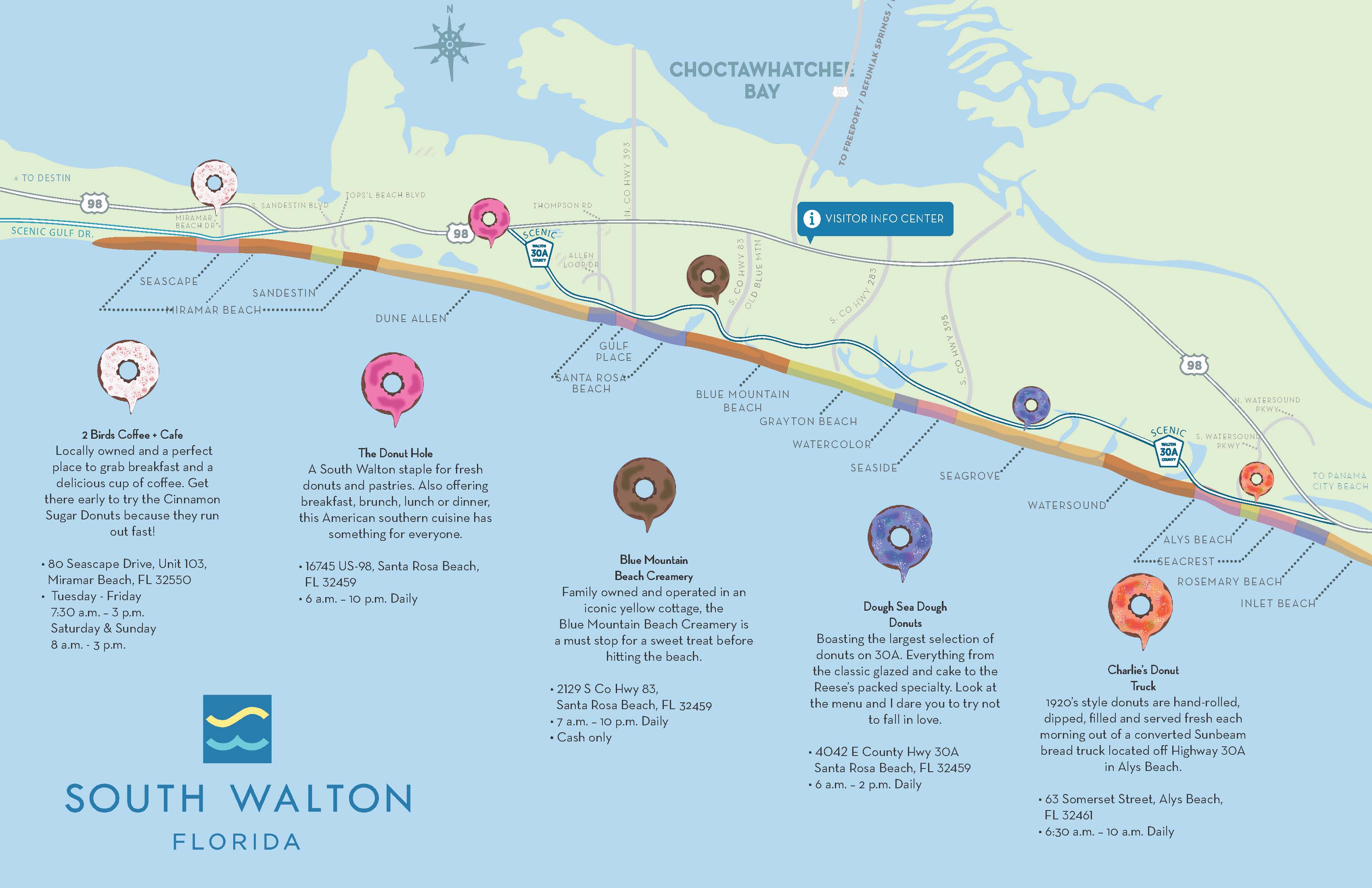 Map of Donut Spots in South Walton
