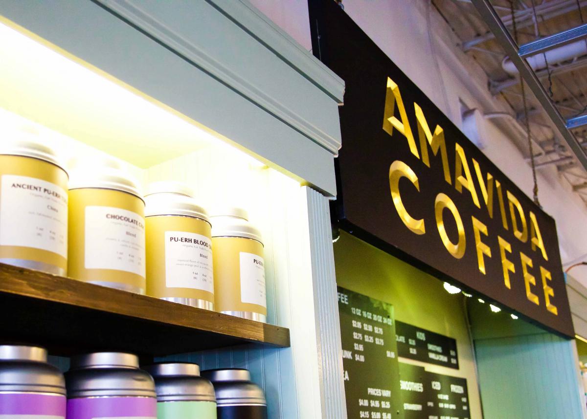 Tins of Tea and Coffee at Amavida Coffee