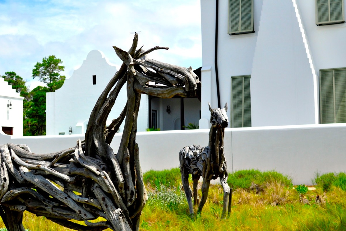 Wooden Horse Sculptures in Alys Beach