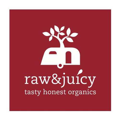 Raw & Juicy Organic Juice Bar & Cafe logo.