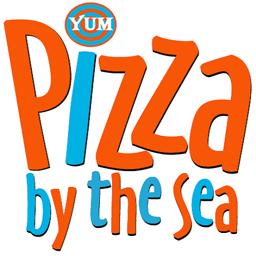 Pizza by the Sea in WaterColor logo.